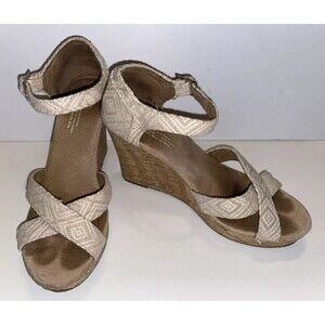 TOMS Sienna Espadrille Wedge Heels Womens 7.5 Tan Brown Tribal Ikat Aztec Boho
